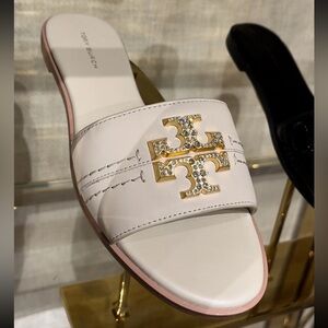 Tory Burch Everly Crystal Logo Slide Sandals, Dulce De Leche,‎ LIMITED EDITION